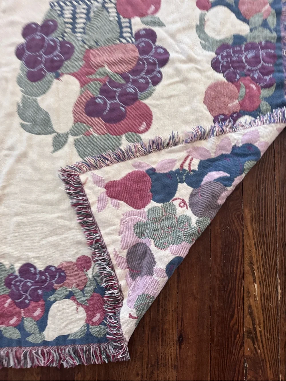 Vintage Fruit Tapestry Throw Blanket Farm Cottage Retro Apples Vineyard Grapes